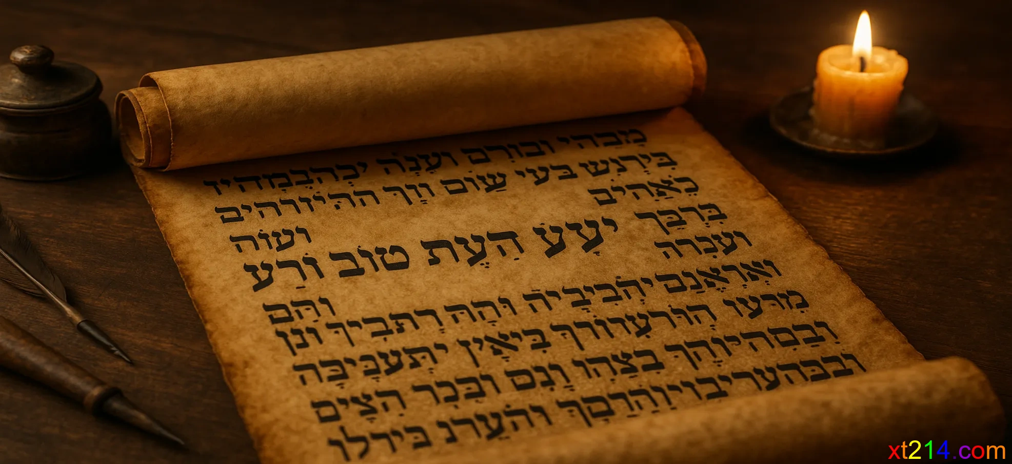 古老羊皮纸上的希伯来文经文，显示善恶树的原文名称