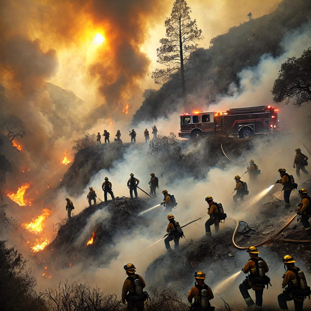 消防员在Eaton Canyon灭火。