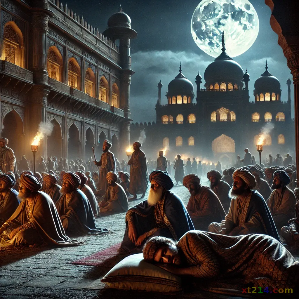 乌利亚在王宫门前与众臣仆一同睡卧，显出他对军中弟兄的忠诚