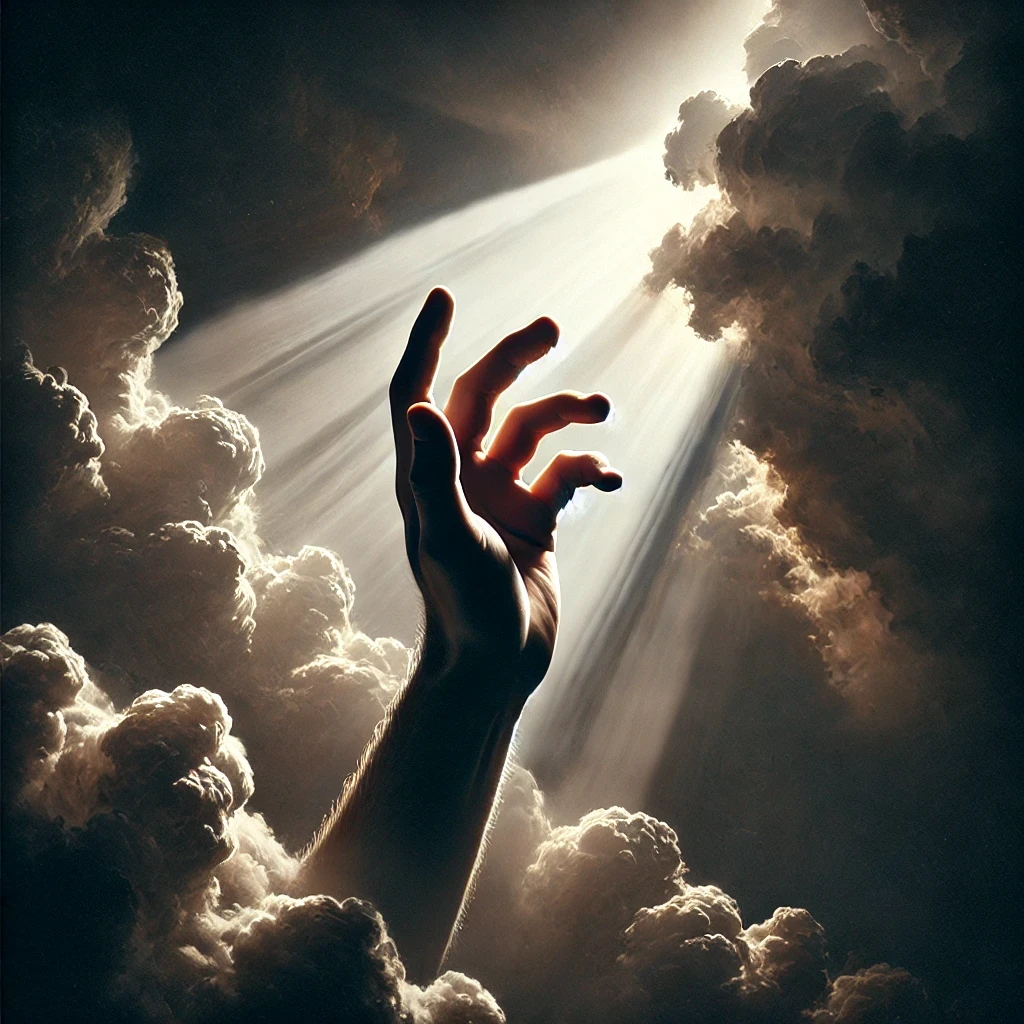 伸向天空的手，象征对神的信靠与仰望