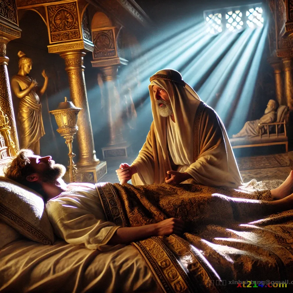 垂死的大卫向所罗门交代遗命，一边是政治清算的名单，一边是王权巩固的策略