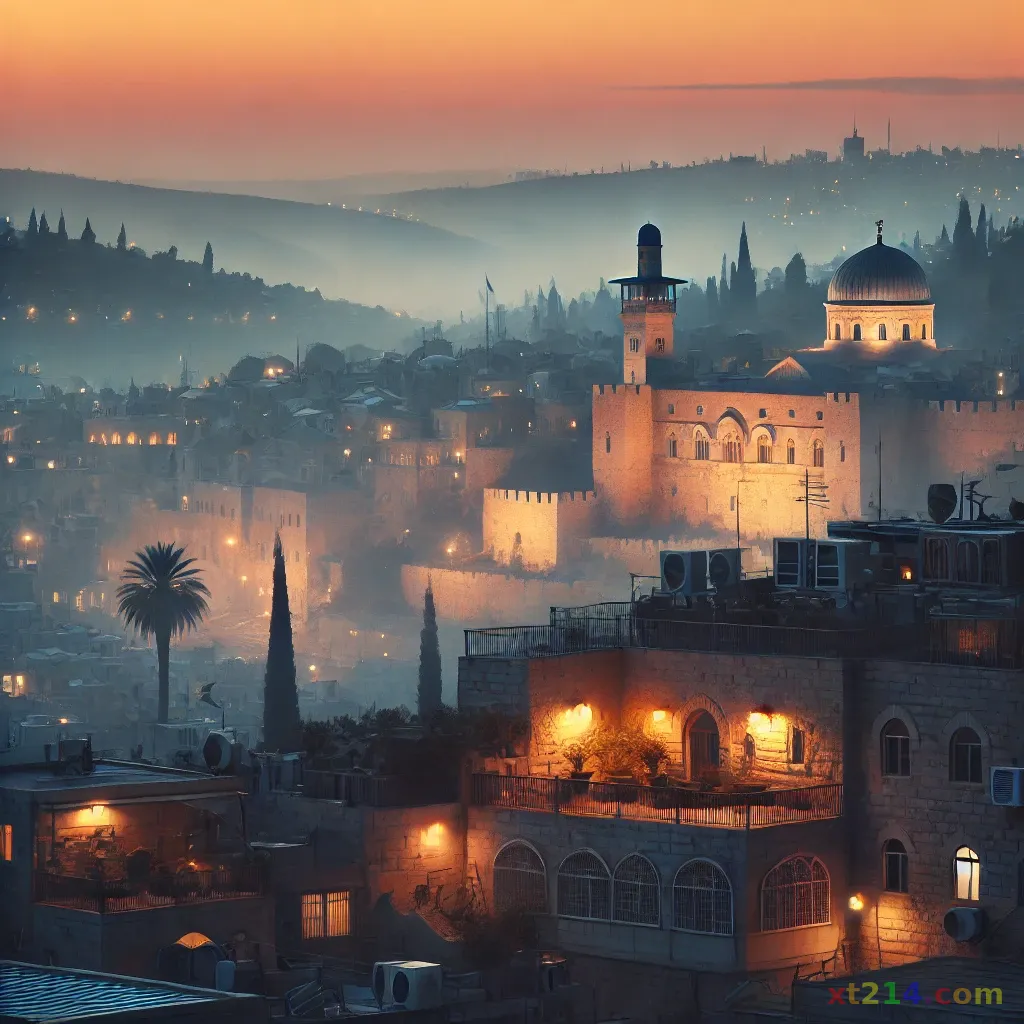 大卫从高处看见乌利亚的妻子在屋顶沐浴，远景构图暗示这个不该发生的窥视