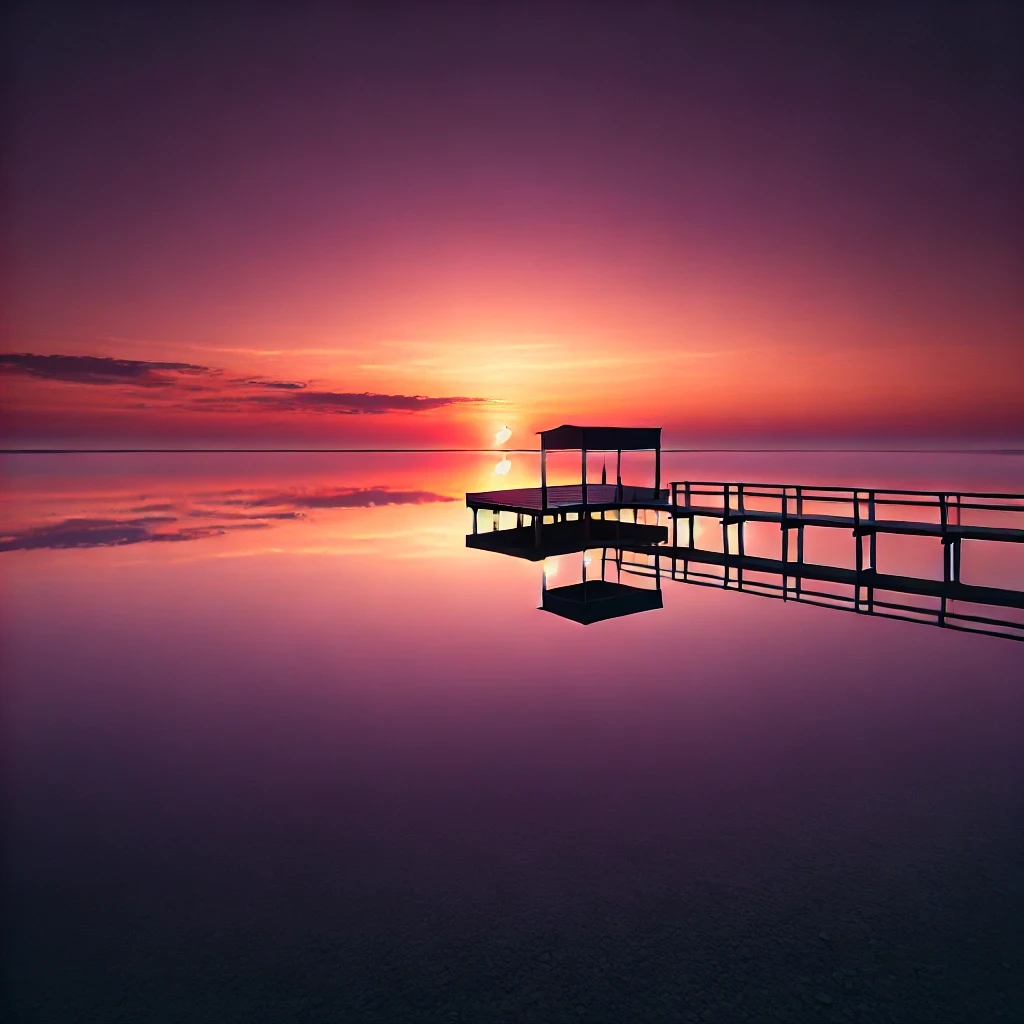 平静的水面倒映着十字架，象征在基督里的安息