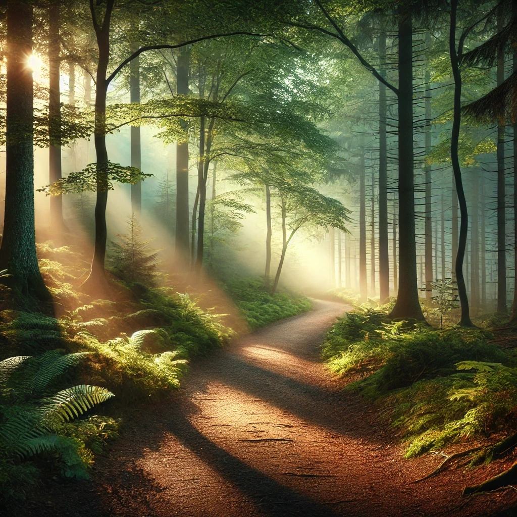 阳光照耀下的蜿蜒小路，象征神为每个人预备的道路