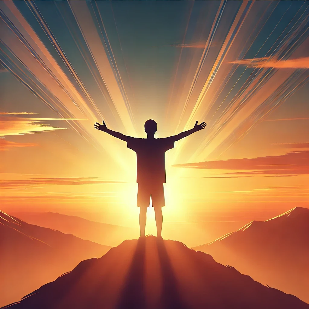 人放下重担的象征性画面，展现得释放的喜乐