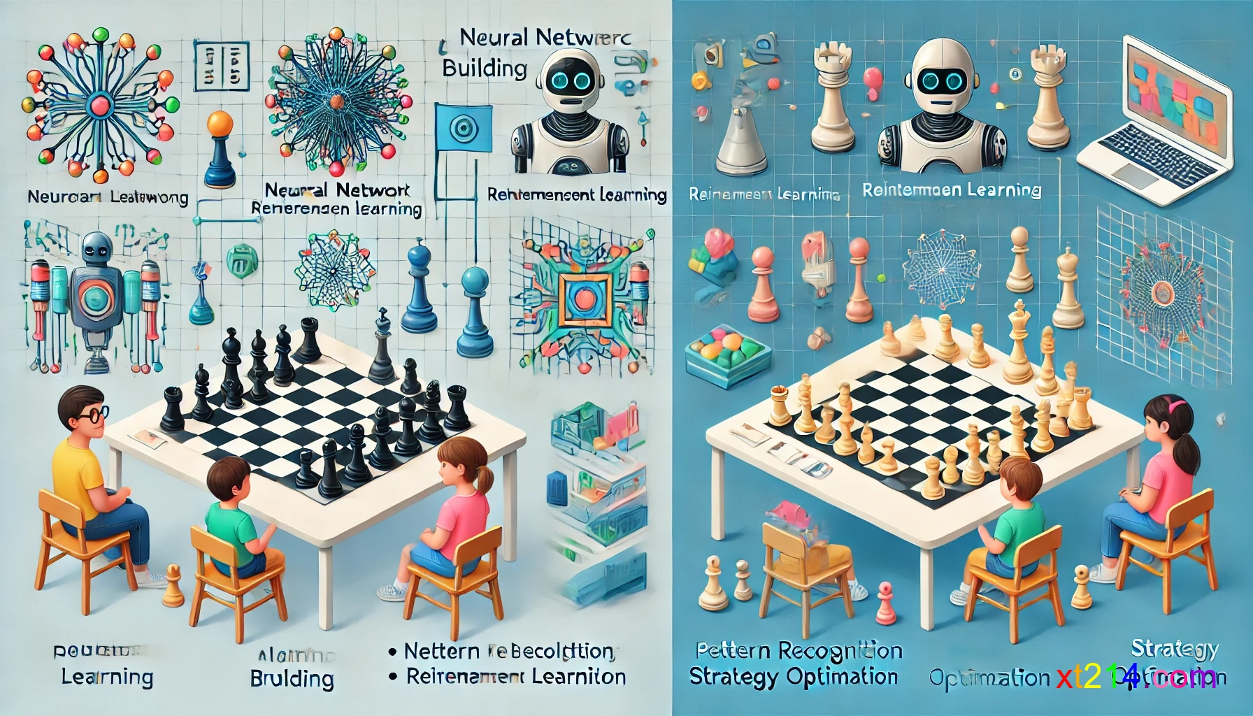 一个对比表格，左侧是AI训练过程，右侧是孩子学习棋类的思维训练