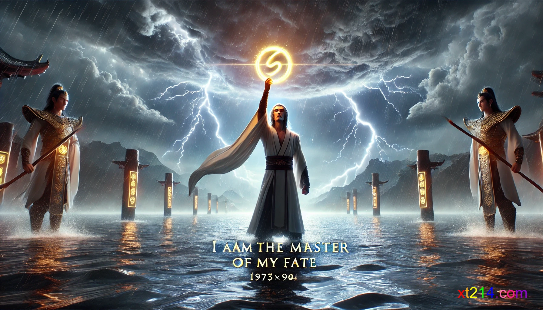 哪吒2电影场景：哪吒在惊涛骇浪中宣告'我命由我不由天'，乾坤圈发光，体现对命运的抗争与超越