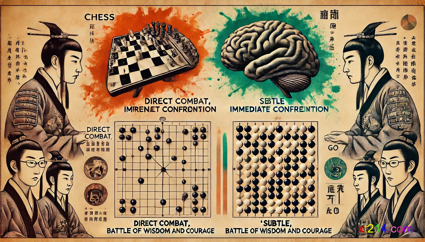 一幅展示围棋和象棋思维差异的对比图
