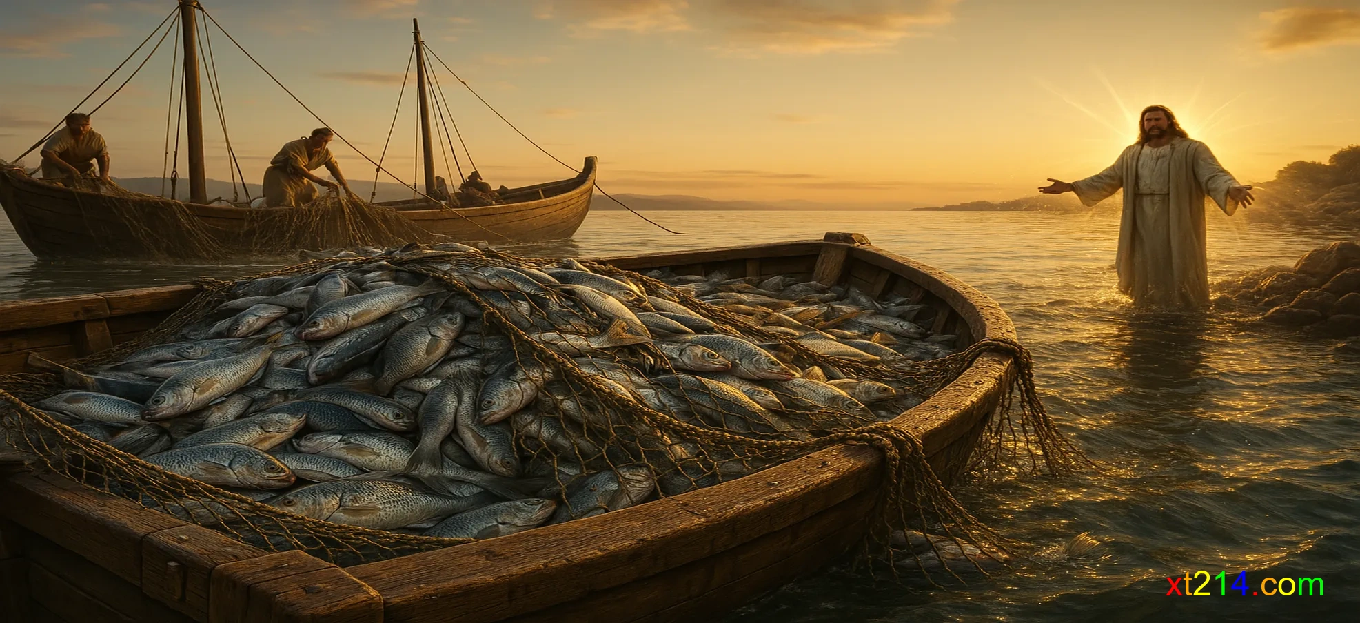 路加福音第五章捕鱼神迹场景
