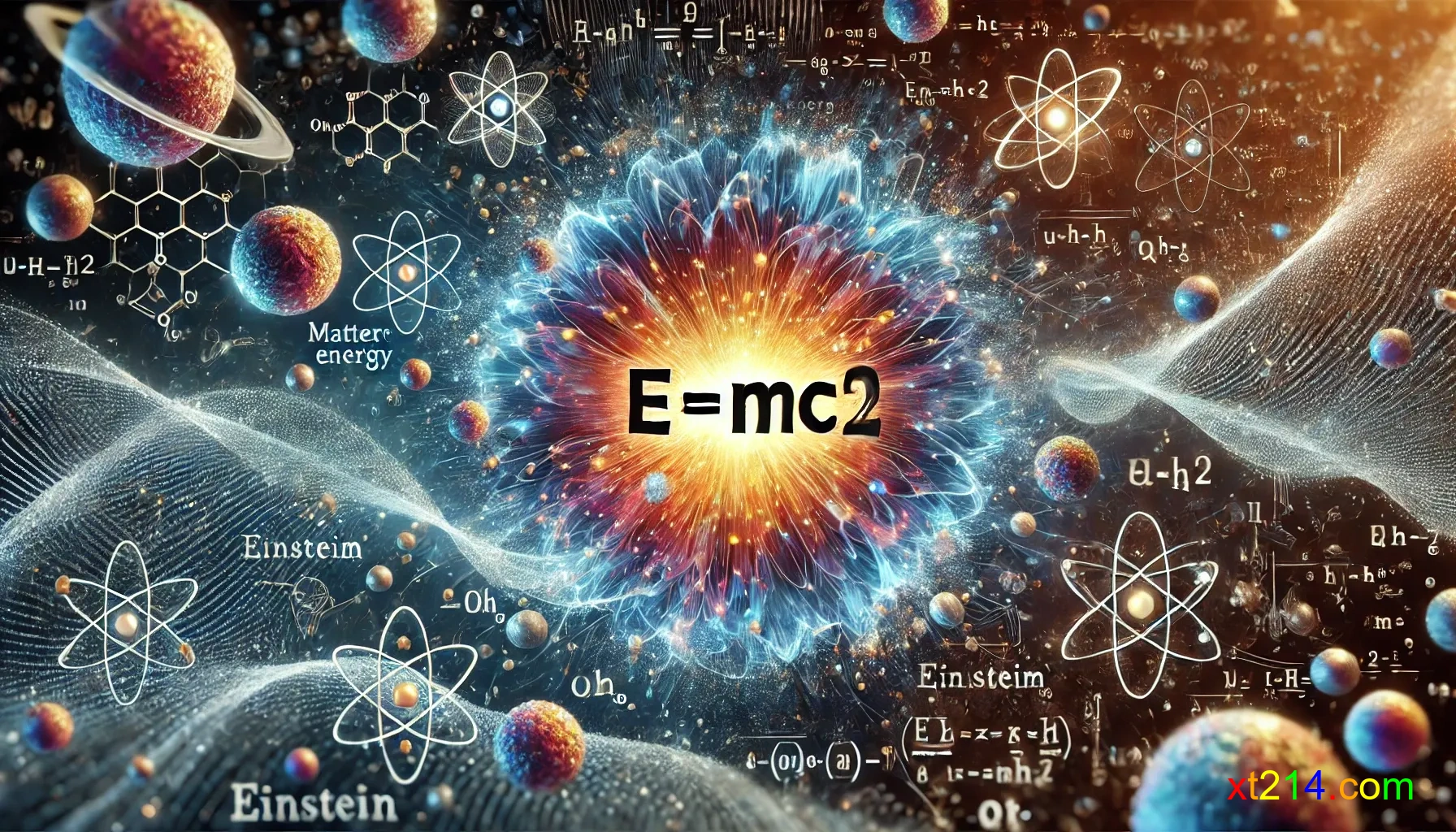 爱因斯坦著名的质能方程E=mc²概念图，展示物质与能量的等价关系