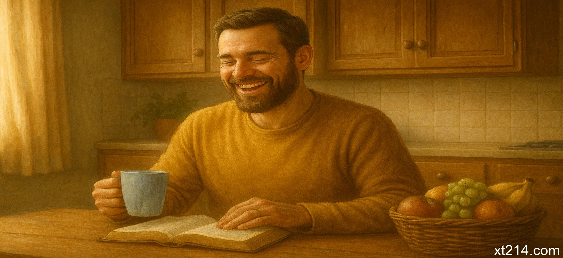 一个基督徒在日常生活中展现出平安喜乐，象征在基督里的丰盛生命