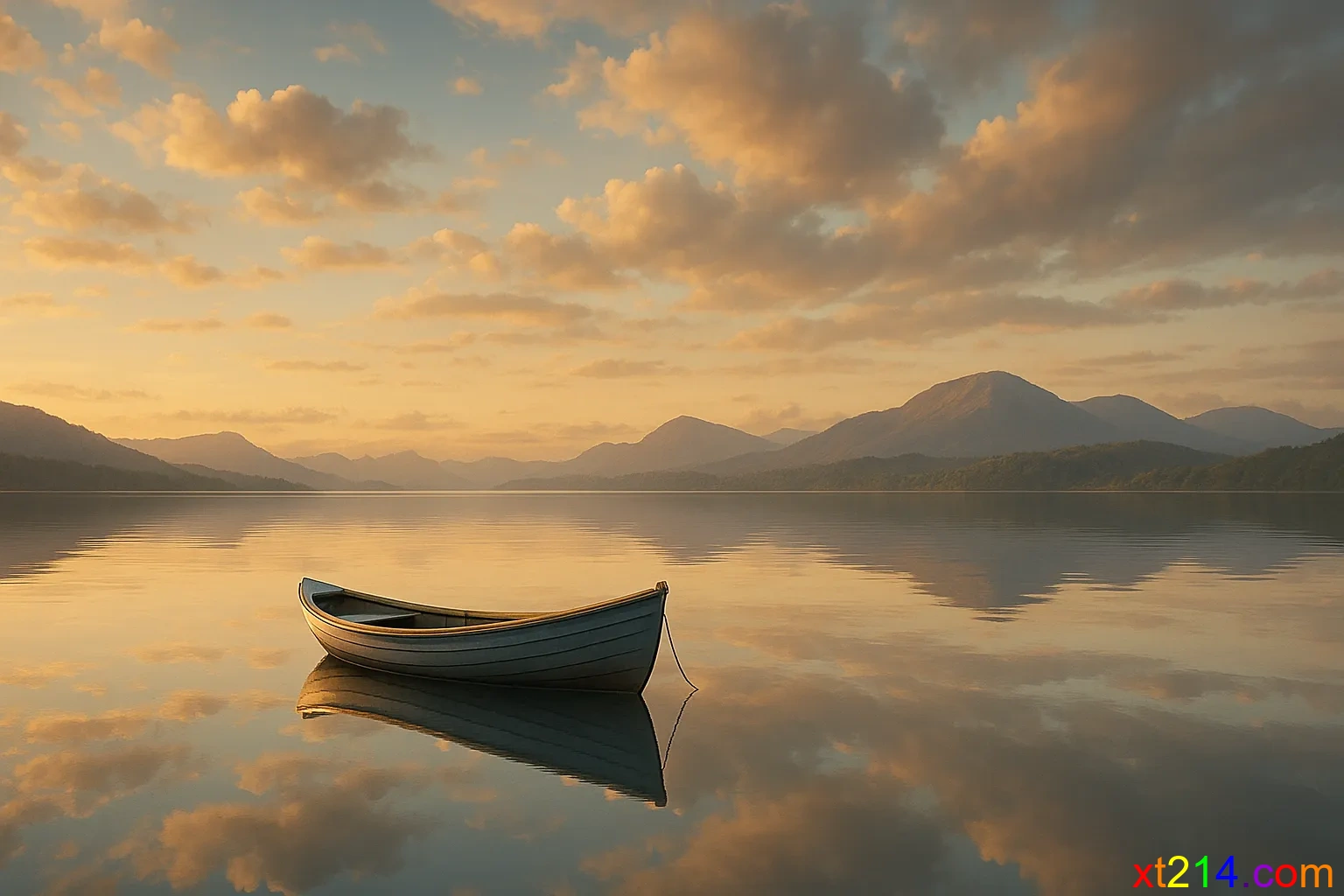 平静水面上的小船，象征在神里面找到的心灵安宁与平安