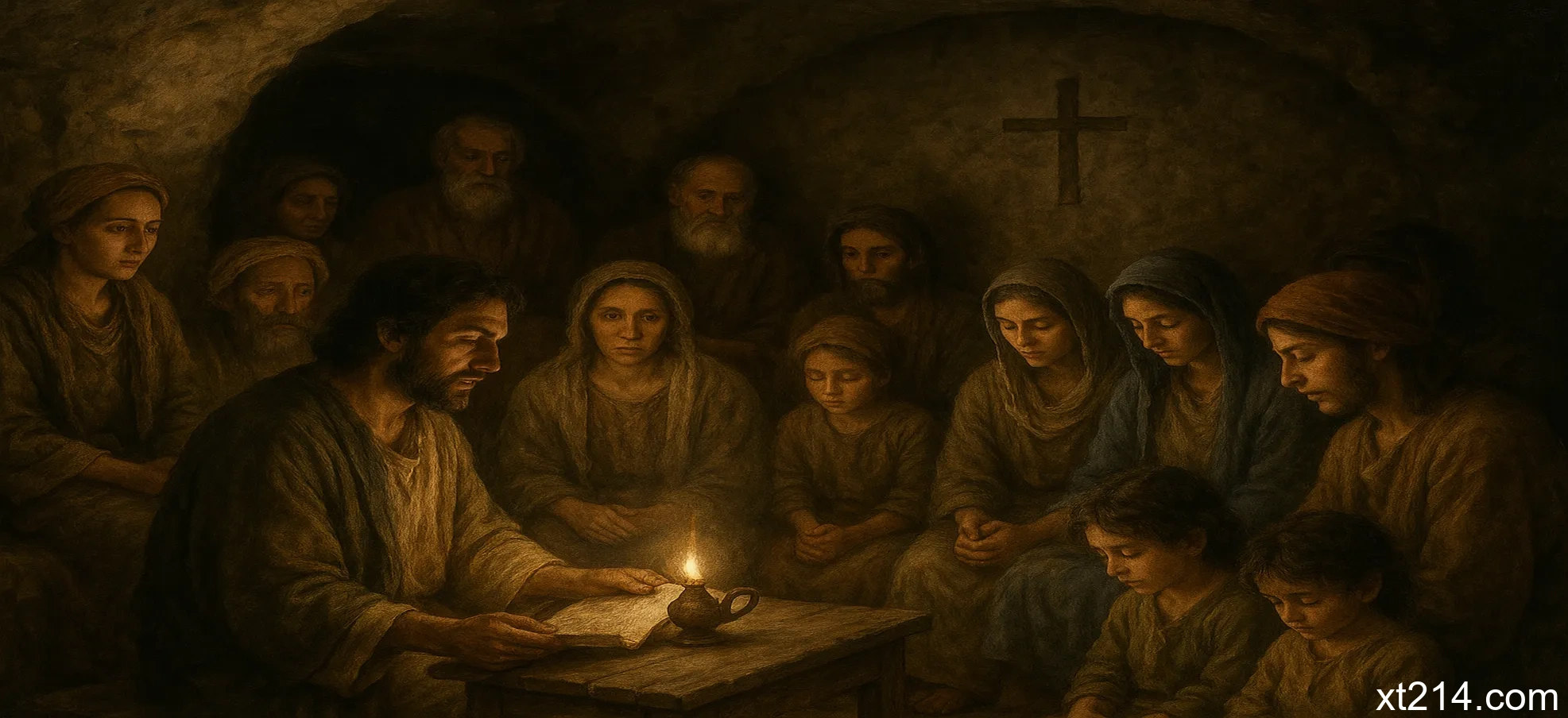早期基督徒在地下墓穴中的主日聚会场景