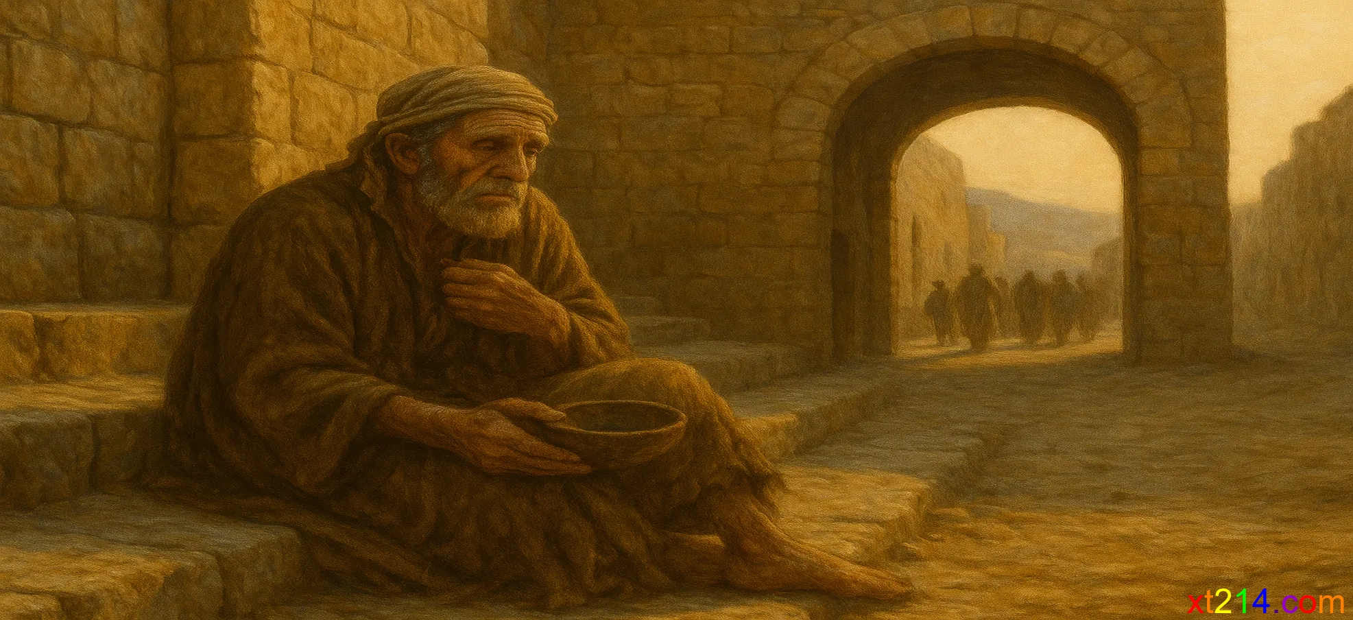 盲人巴底买坐在耶利哥城门口乞讨，听见众人说拿撒勒人耶稣经过