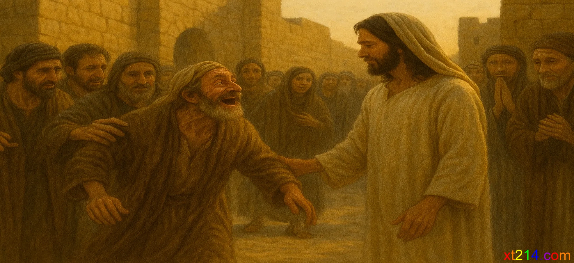 耶稣站住，吩咐叫巴底买来，巴底买丢下衣服跳起来走到耶稣那里