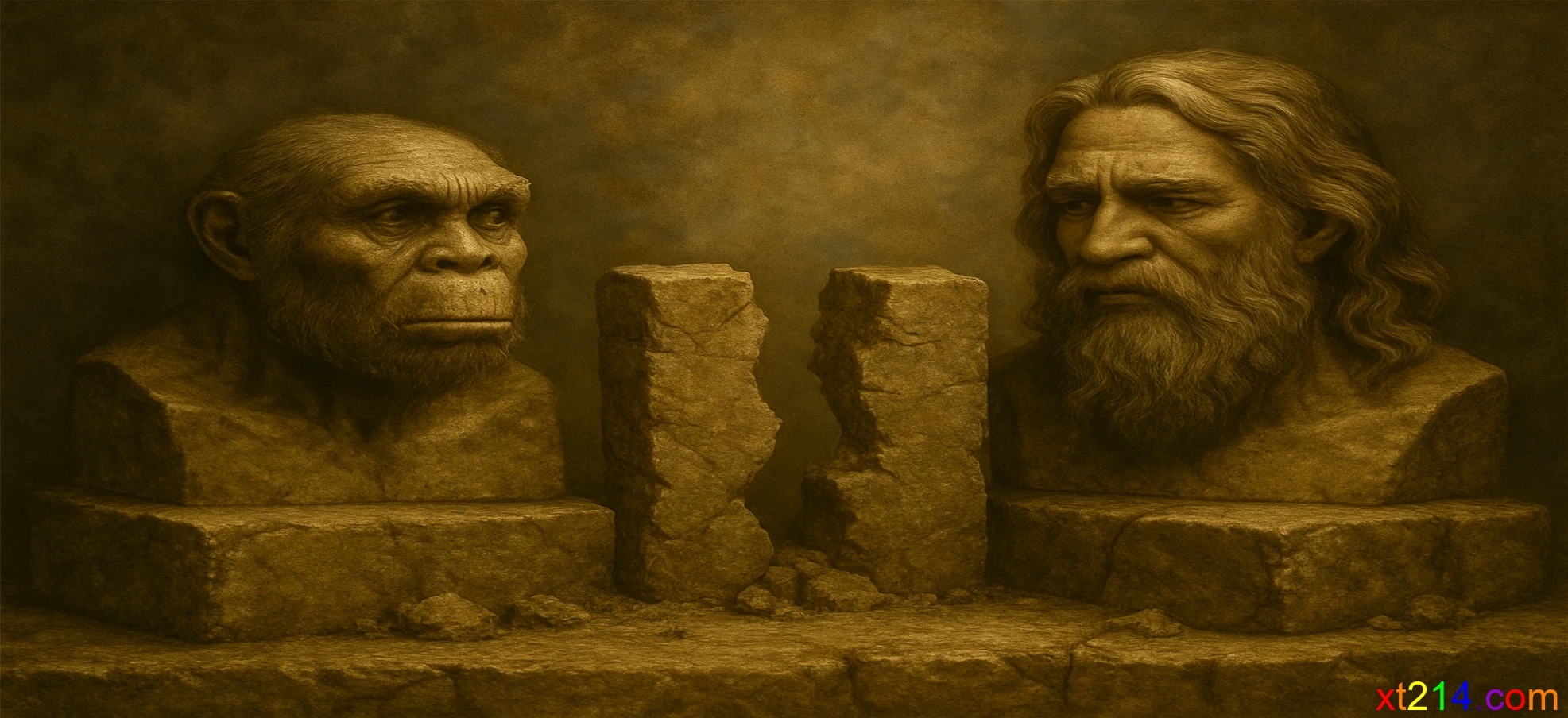 生物进化链条中缺失环节的示意图，显示物种间的空白