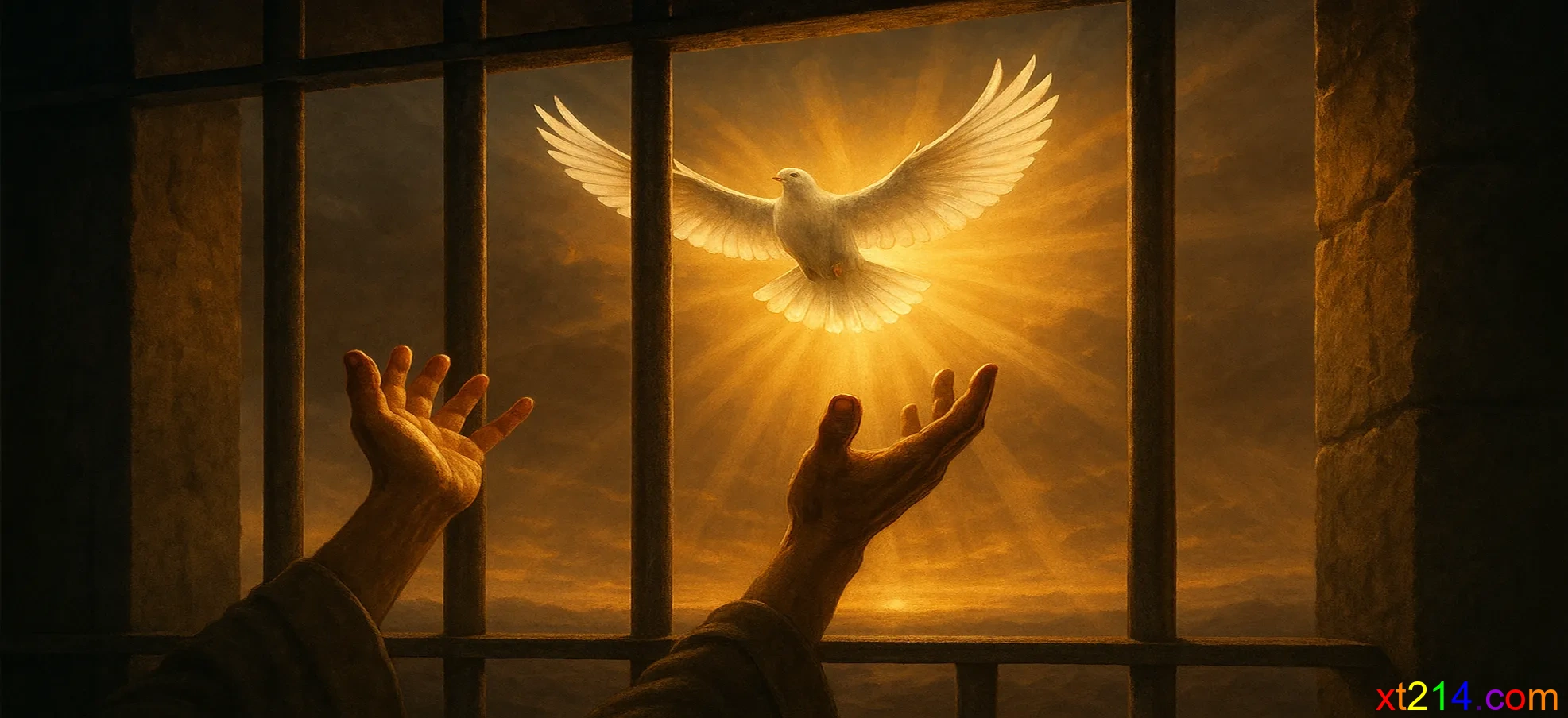心灵自由的象征图像突破物理监狱的限制，展现属灵敬拜的真谛