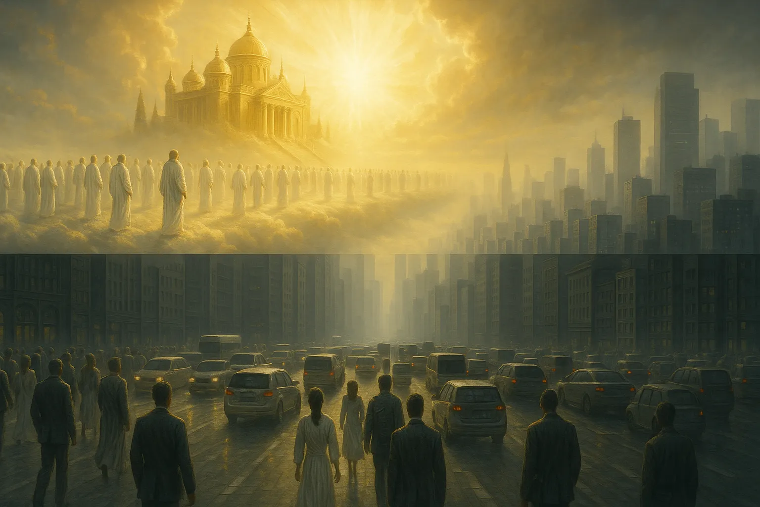 一座彩虹桥连接着地上的虚空世界和天上的荣光