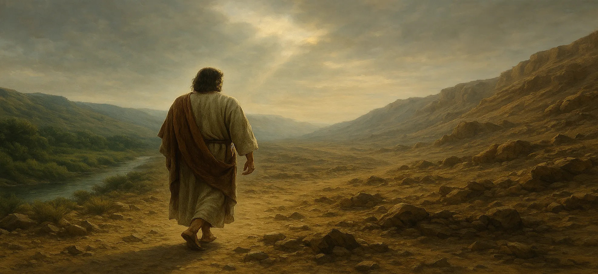 圣灵引导耶稣离开约旦河走向荒凉的旷野