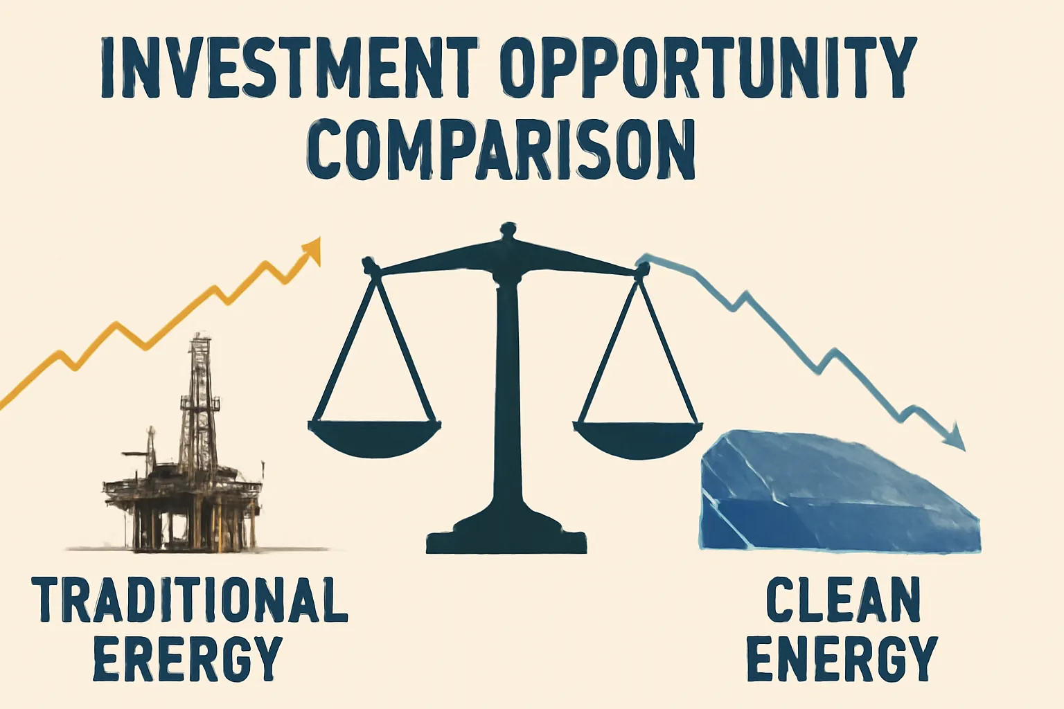 传统能源与清洁能源投资机会对比图表，石油上涨太阳能下跌