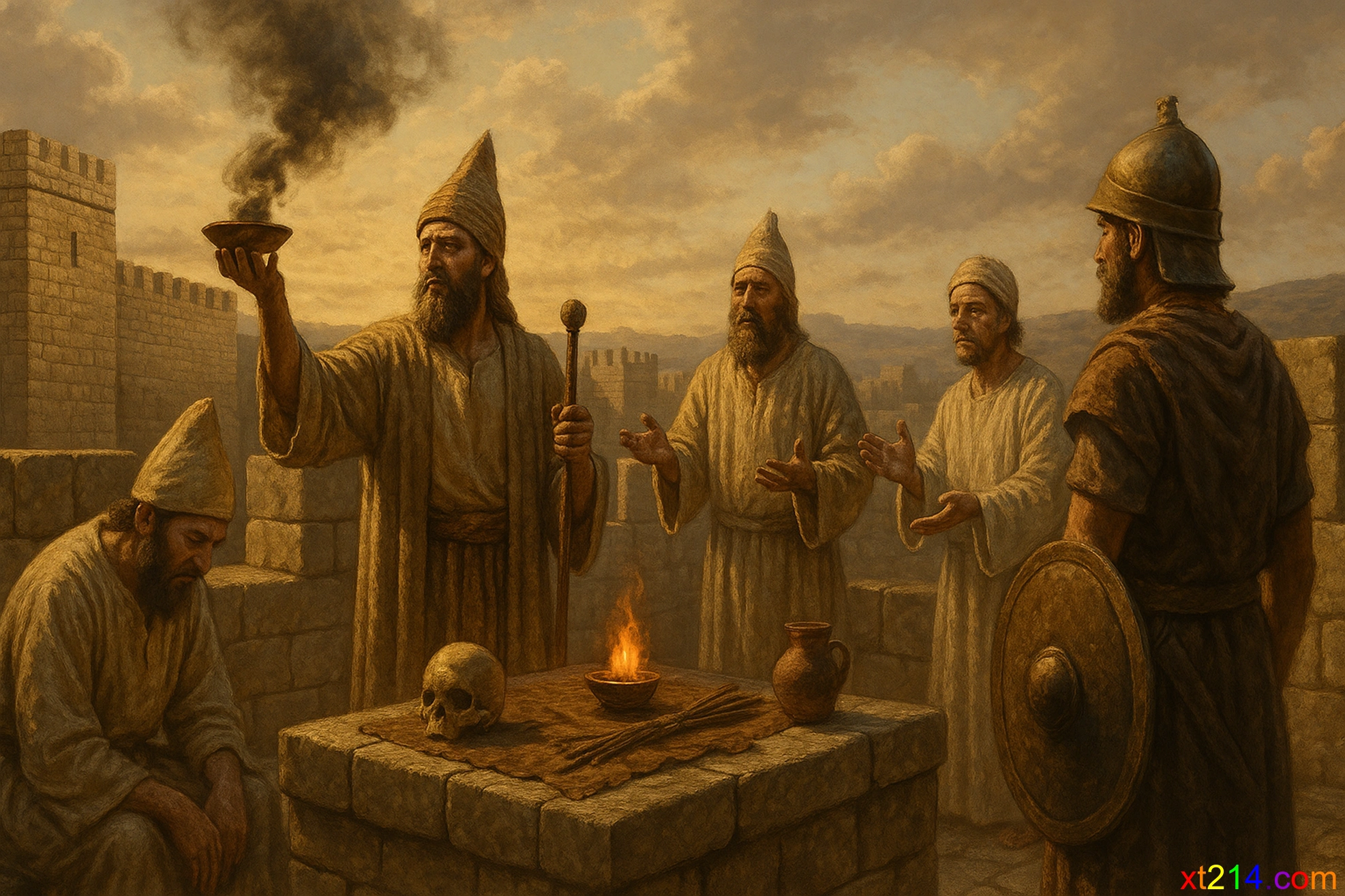 古代城池防御中的咒诅仪式复原图