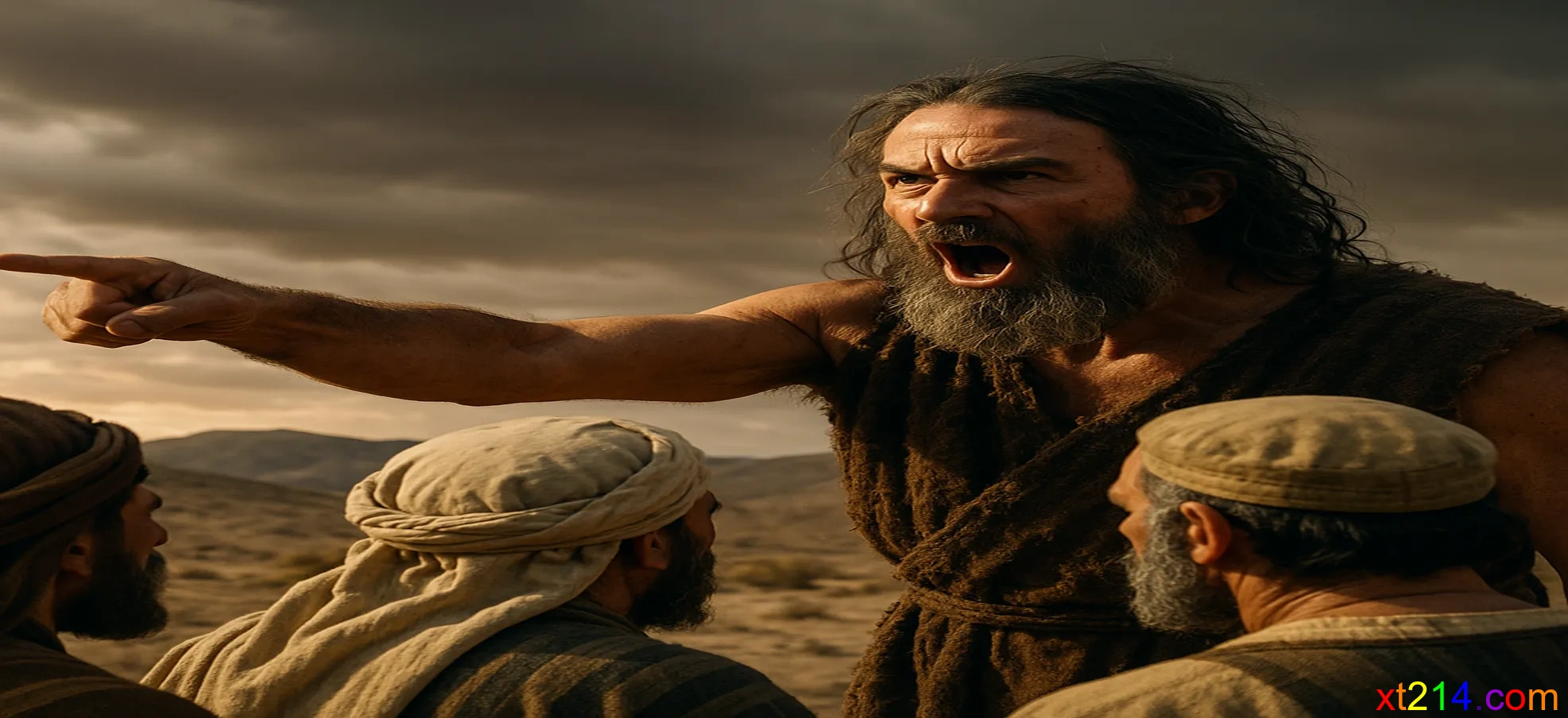 施洗约翰在旷野严厉地向法利赛人和撒都该人传道，指出他们的罪