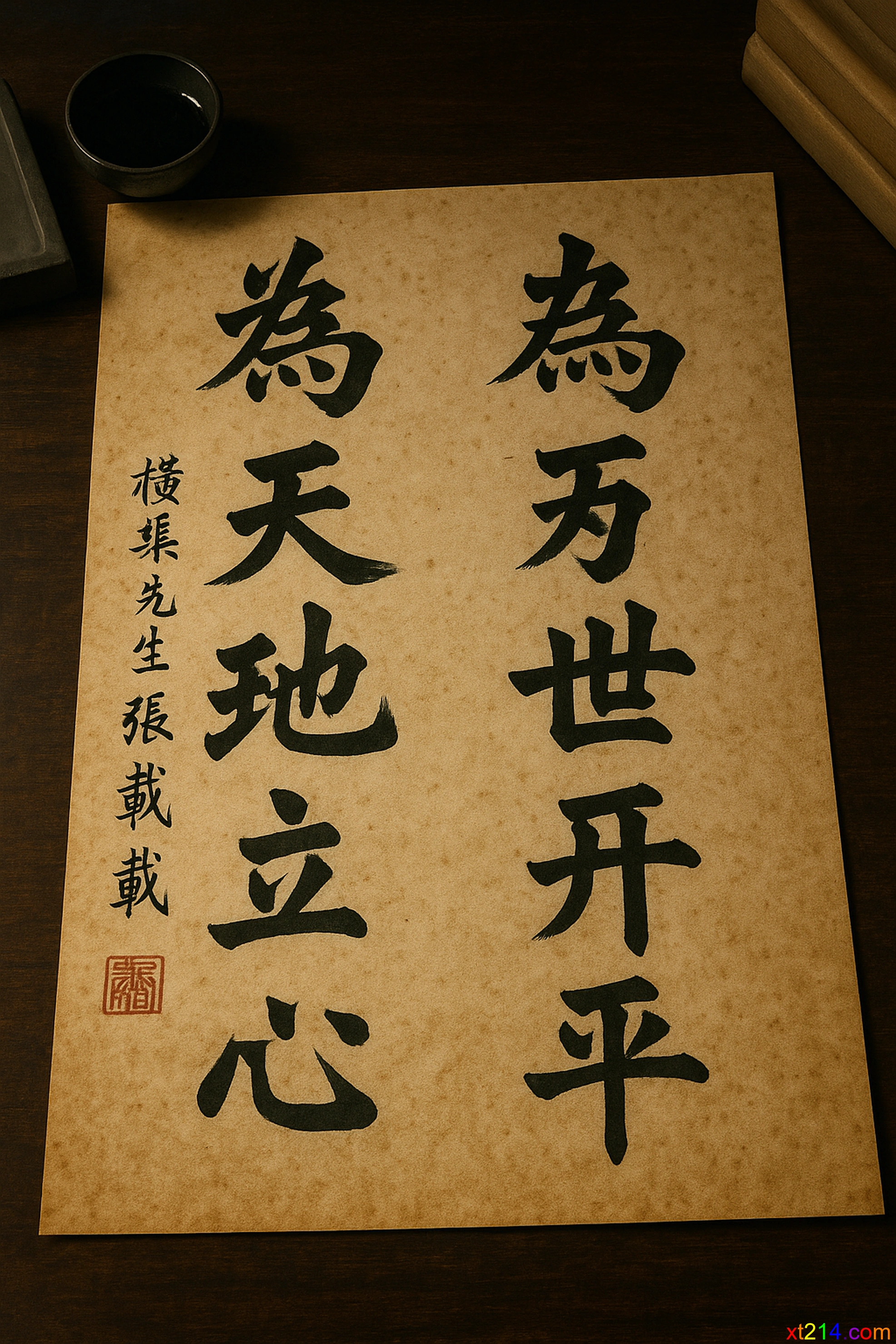张载横渠四句的书法作品，展现其为万世开太平的救世狂想