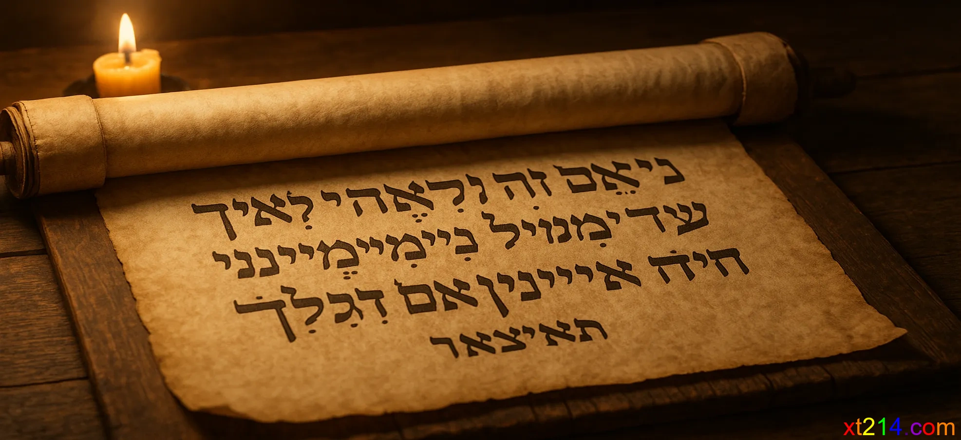 古代羊皮纸卷轴展示诗篇110篇1节的希伯来文经文