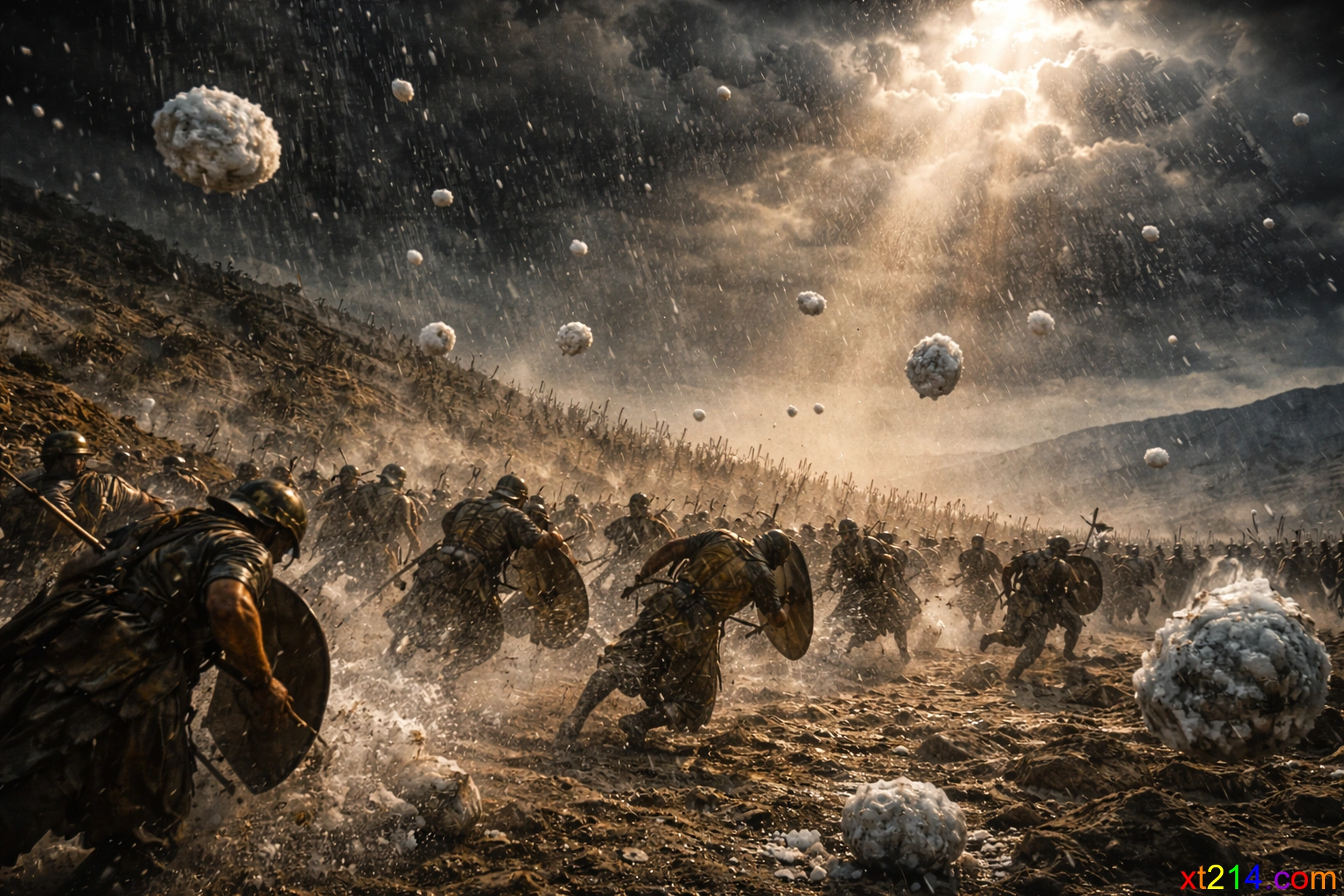 约书亚记10章神从天上降下大冰雹击打亚摩利五王军队，死于冰雹者多于死于刀剑者